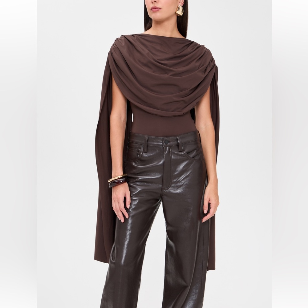 Maygel Coronel Burano Draped Brown Bodysuit